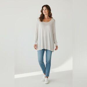 J. Jill Pleated Hem Linen Blend Tunic Sweater Gray Size Large